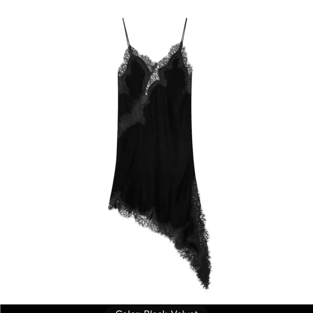 Black Lace-Trim Asymmetric Slip Dress